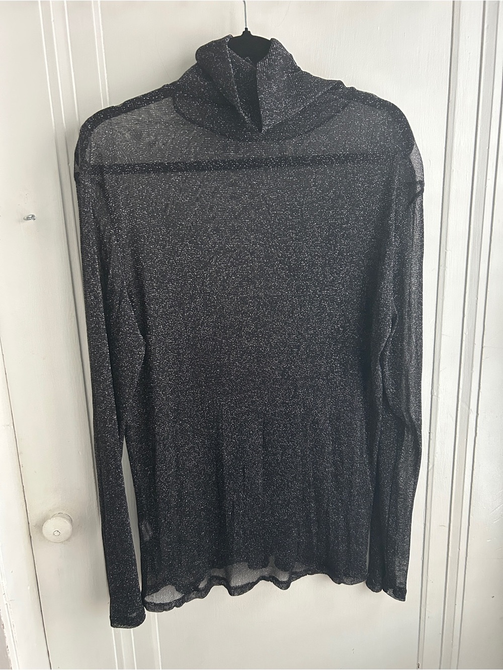 Sheer Sparkle Turtleneck Sweater - Black